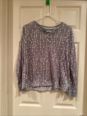 Nautica Grey Ribbed Henley Top with Button Placket